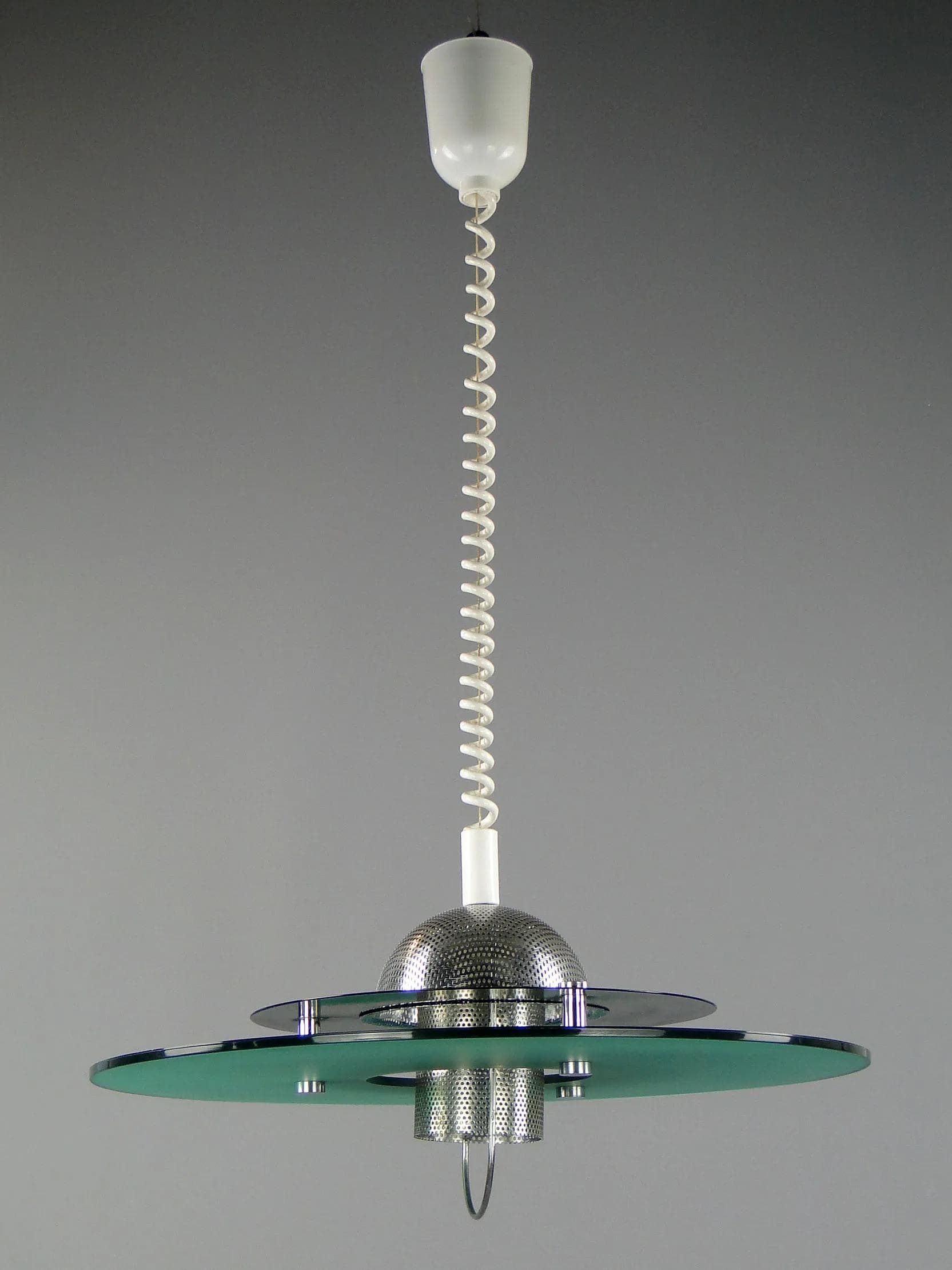 Pendant Lamp Memphis, green acrylic shade, steel, France, 1980s - 44998