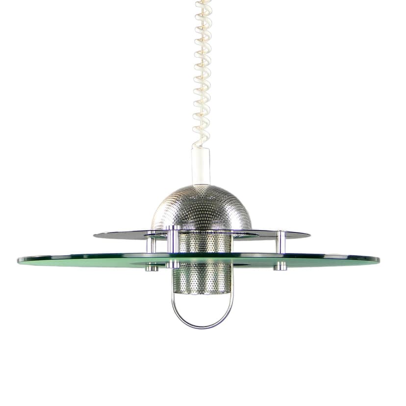 Pendant Lamp Memphis, green acrylic shade, steel, France, 1980s