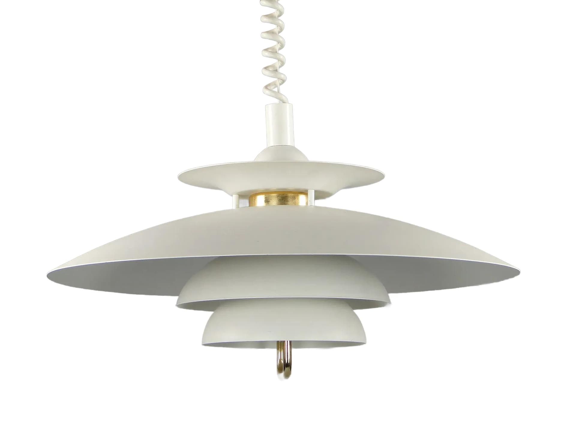 Pendant lamp Space Age, ivory white metal, Denmark, 1970s.