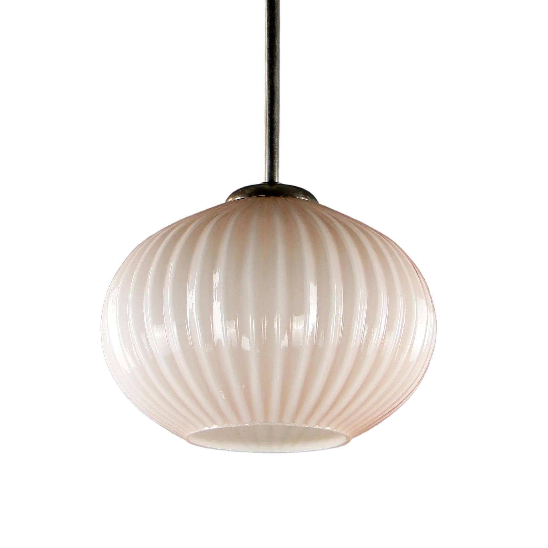 Lampa wisząca Art déco, szkło ivory white, stal chromowana, Polska, lata 20.