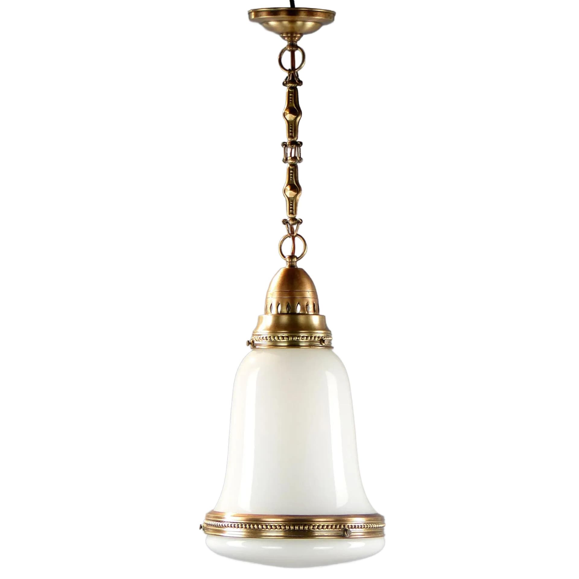 Pendant Lamp Art Nouveau, white glass, brass, Poland, early 20th c.