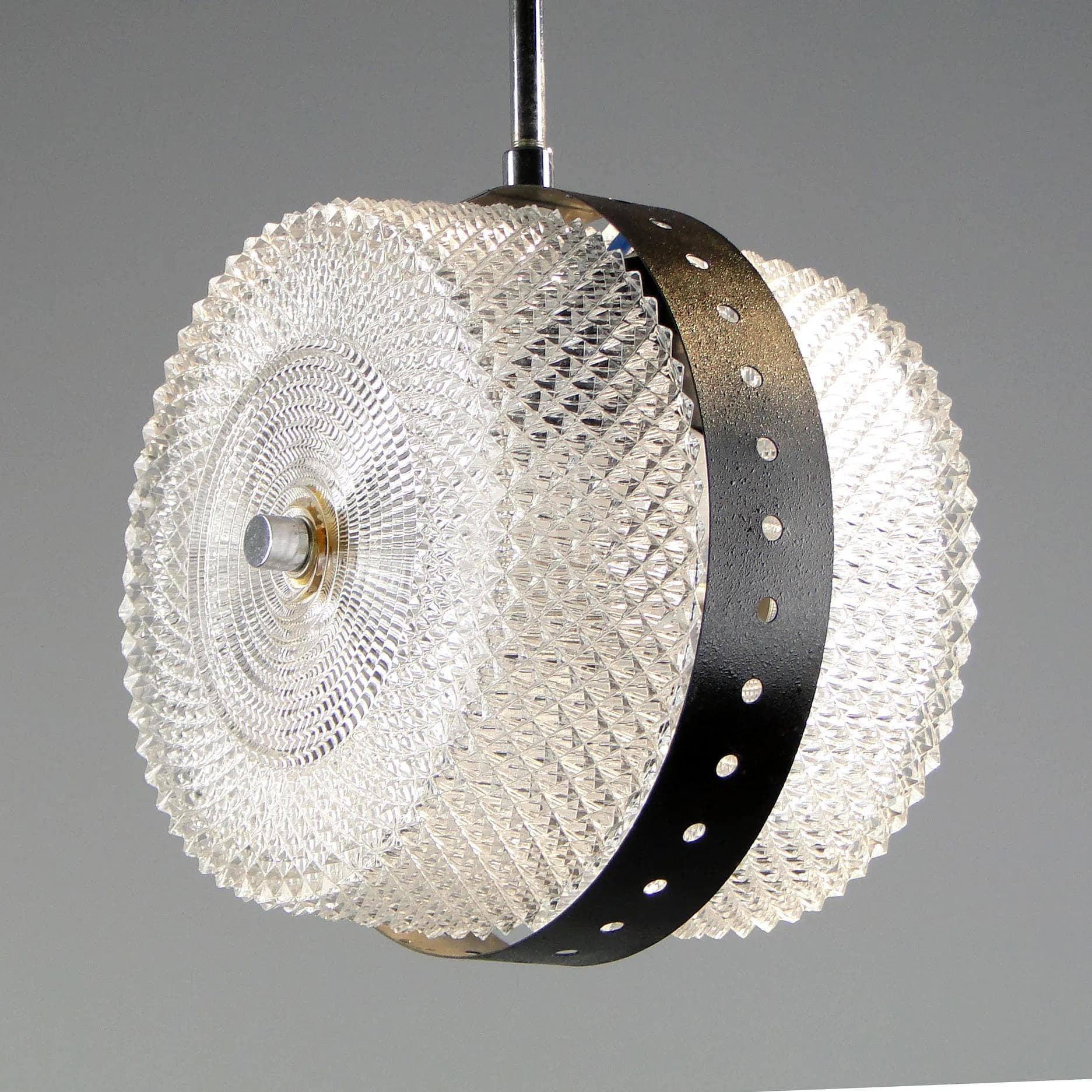 Lampa wisząca, Kamenický Šenov, szkło transparentne, Czechosłowacja, lata 60. - 45061