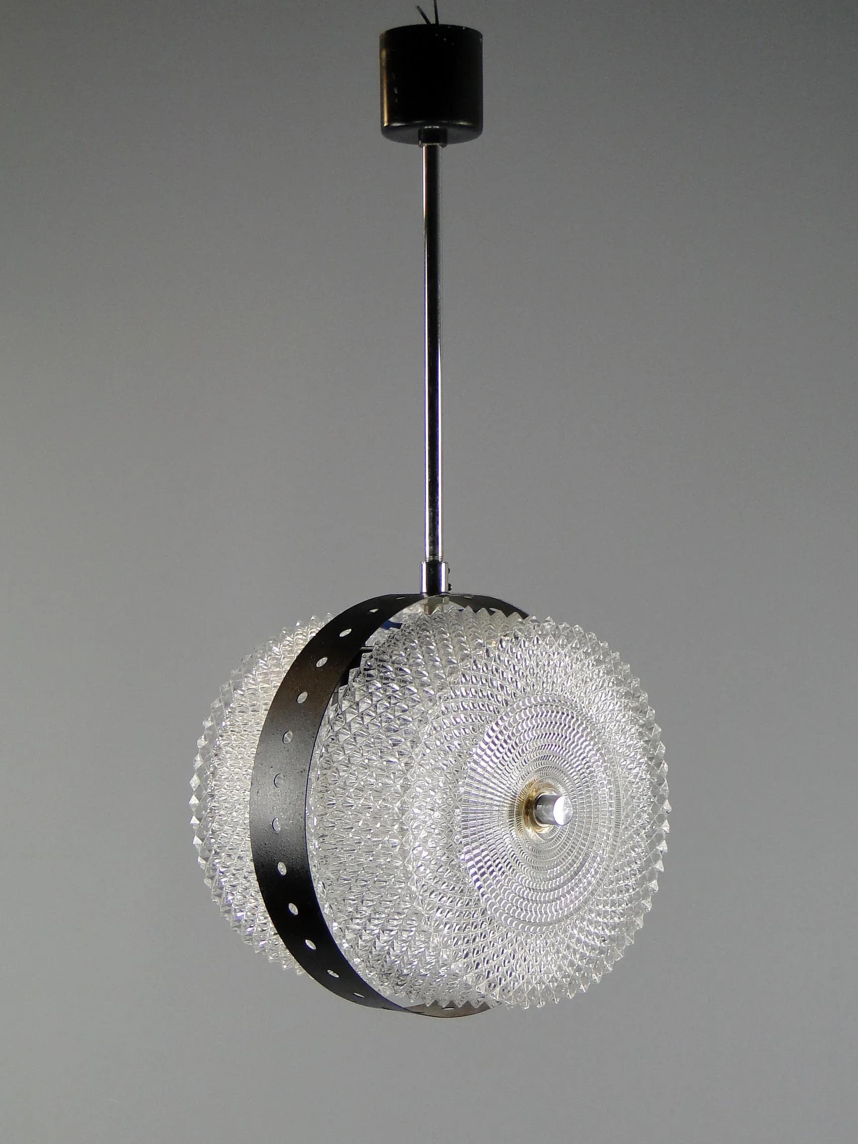 Lampa wisząca, Kamenický Šenov, szkło transparentne, Czechosłowacja, lata 60. - 45063