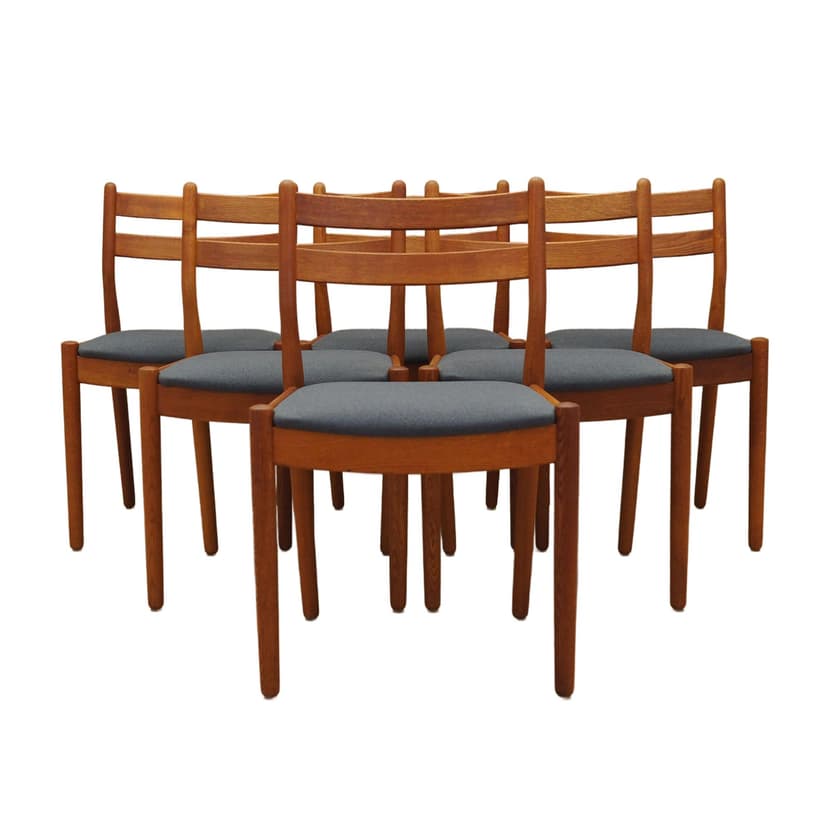 Komplet sześciu krzeseł, teak szary, proj. P. M. Volther, Dania, lata 70.