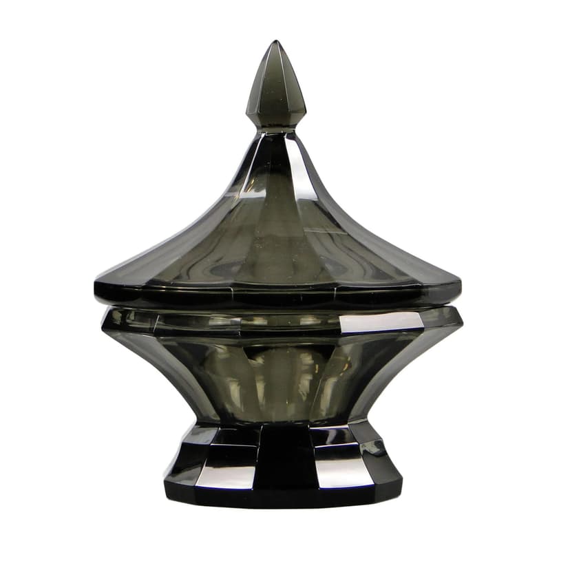 Bonbonniere Art Deco, grey crystal, by J. Hoffmann, Ludwig Moser & Sohne, Czech Republic, 1930s.