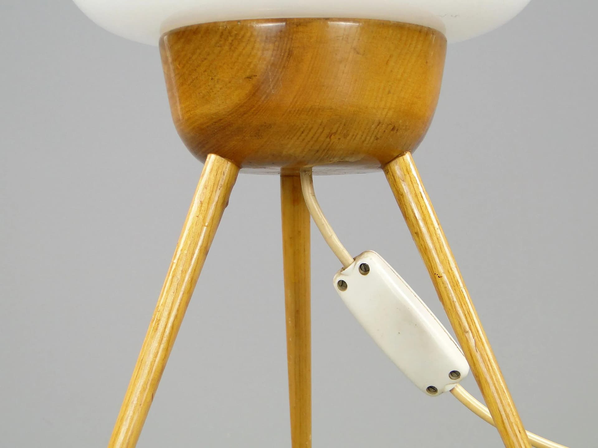 Floor Lamp ULUV, Space Age, white glass, light brown wood, Krasna Jizba, Czechoslovakia, 1960s - 45344