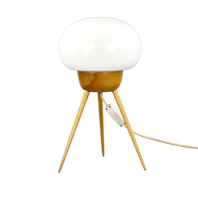 Floor Lamp ULUV, Space Age, white glass, light brown wood, Krasna Jizba, Czechoslovakia, 1960s - DIMENSION