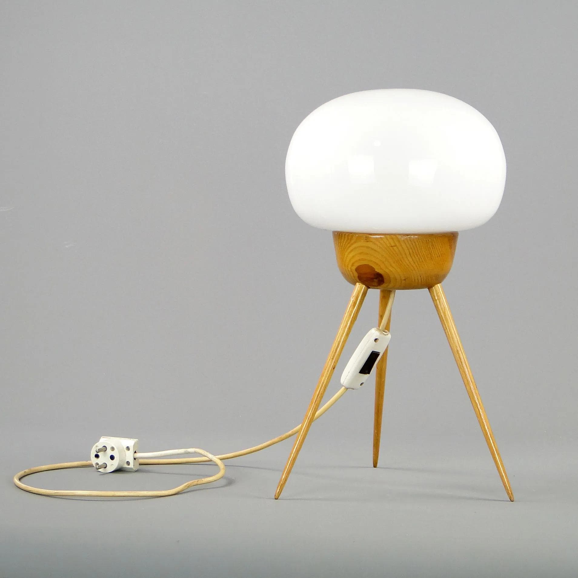 Floor Lamp ULUV, Space Age, white glass, light brown wood, Krasna Jizba, Czechoslovakia, 1960s - 45343