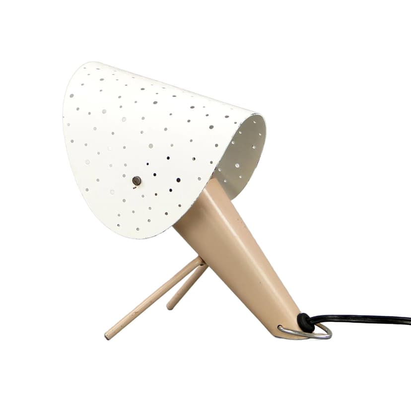 Lampa stołowa-ścienna Pop Art, stal lakierowana beżowa, klosz biały, proj. A. Gałecki, Polska, lata 60.