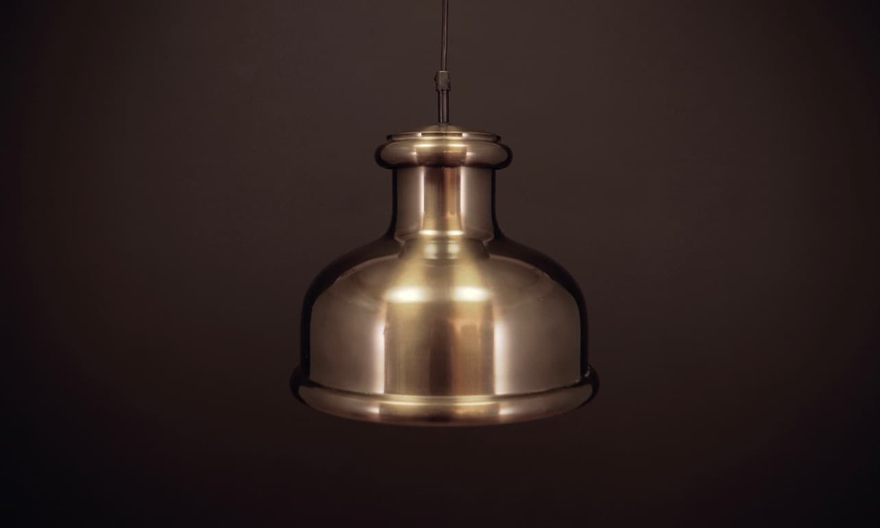 Pendant lamp, brown metal, Holmegaard, Denmark, 1970s - 45119
