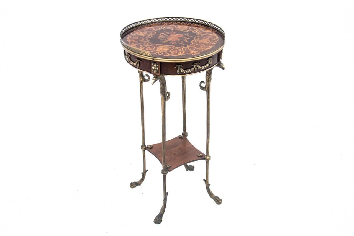 Mosiężno-orzechowy stolik kwietnik, Francja, lata 60. - 47522