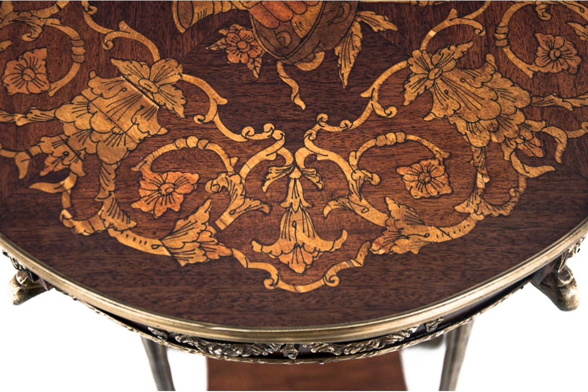 Mosiężno-orzechowy stolik kwietnik, Francja, lata 60. - 47527