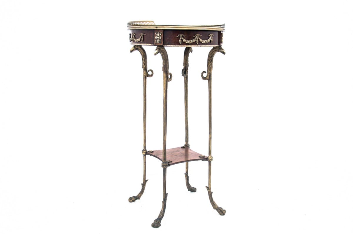 Mosiężno-orzechowy stolik kwietnik, Francja, lata 60. - 47523