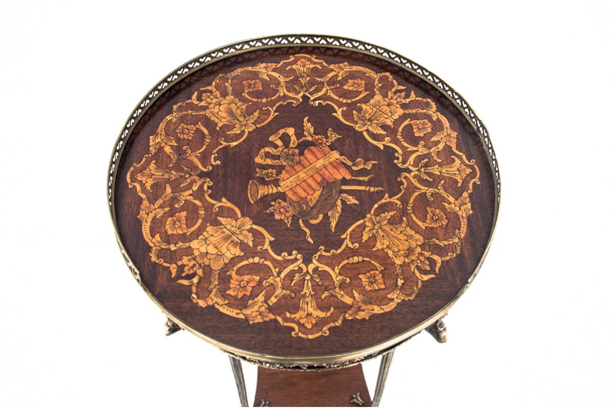 Mosiężno-orzechowy stolik kwietnik, Francja, lata 60. - 47525