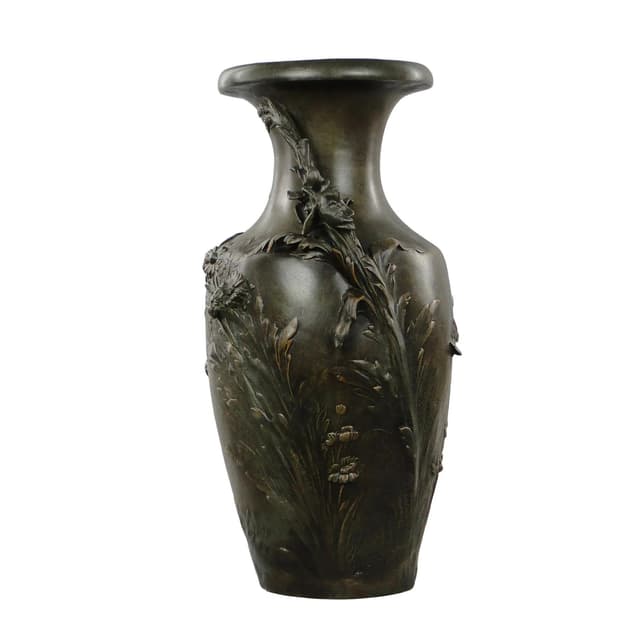 Art Nouveau Vase, dark brown metal, by A. Moreau, France, early 20th c. - DIMENSION