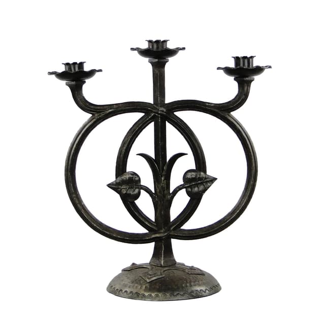 Świecznik secesyjny, stal szara, Polska, lata 30. - WYMIARY