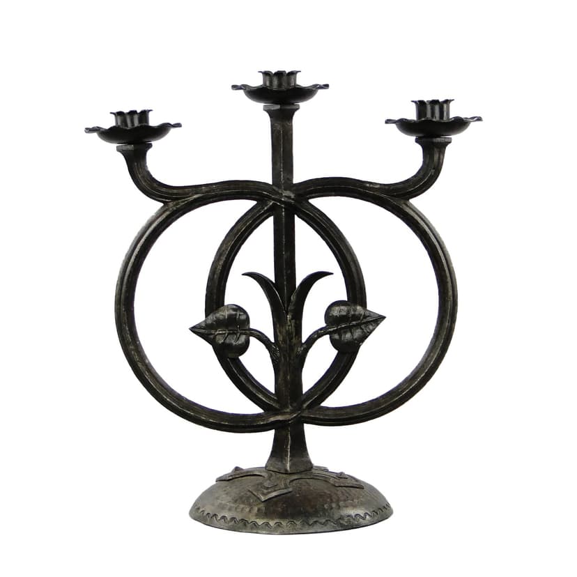 Świecznik secesyjny, stal szara, Polska, lata 30.