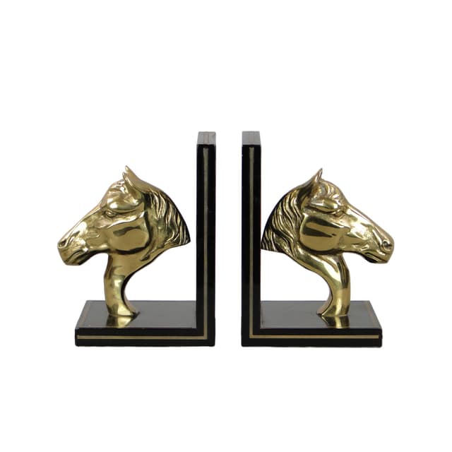 Para podpórek do książek, czarny, drewno, mosiądz, Maison Jansen, Francja, lata 60. - WYMIARY