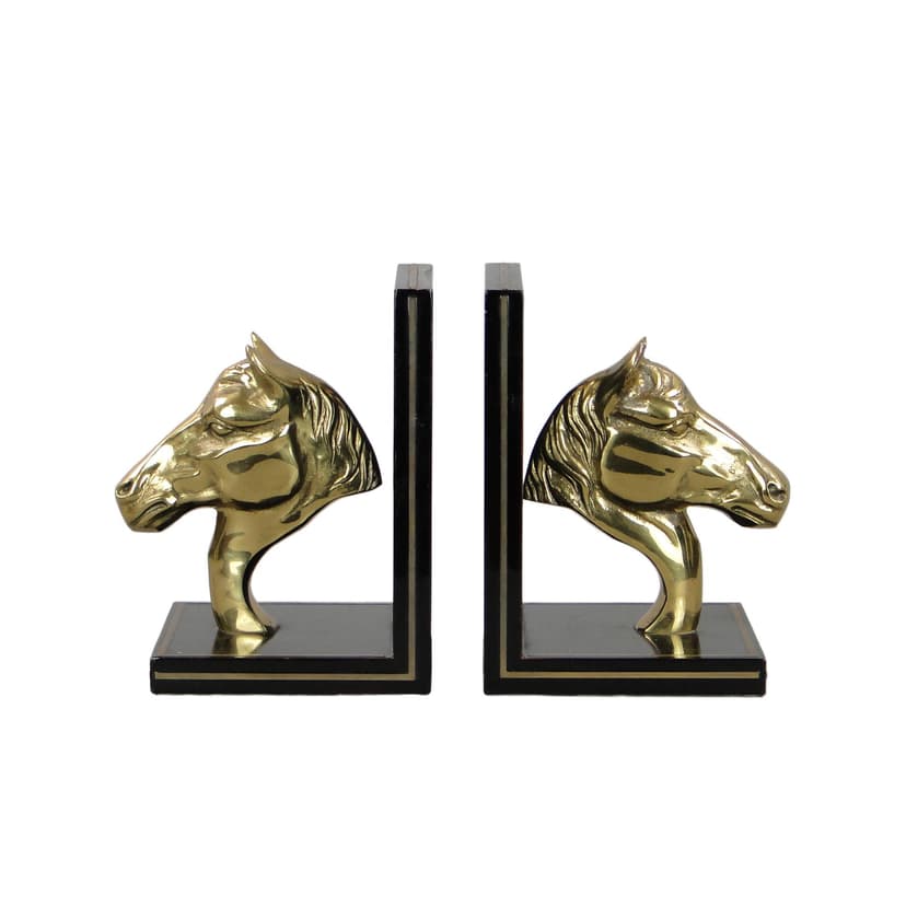 Para podpórek do książek, czarny, drewno, mosiądz, Maison Jansen, Francja, lata 60.