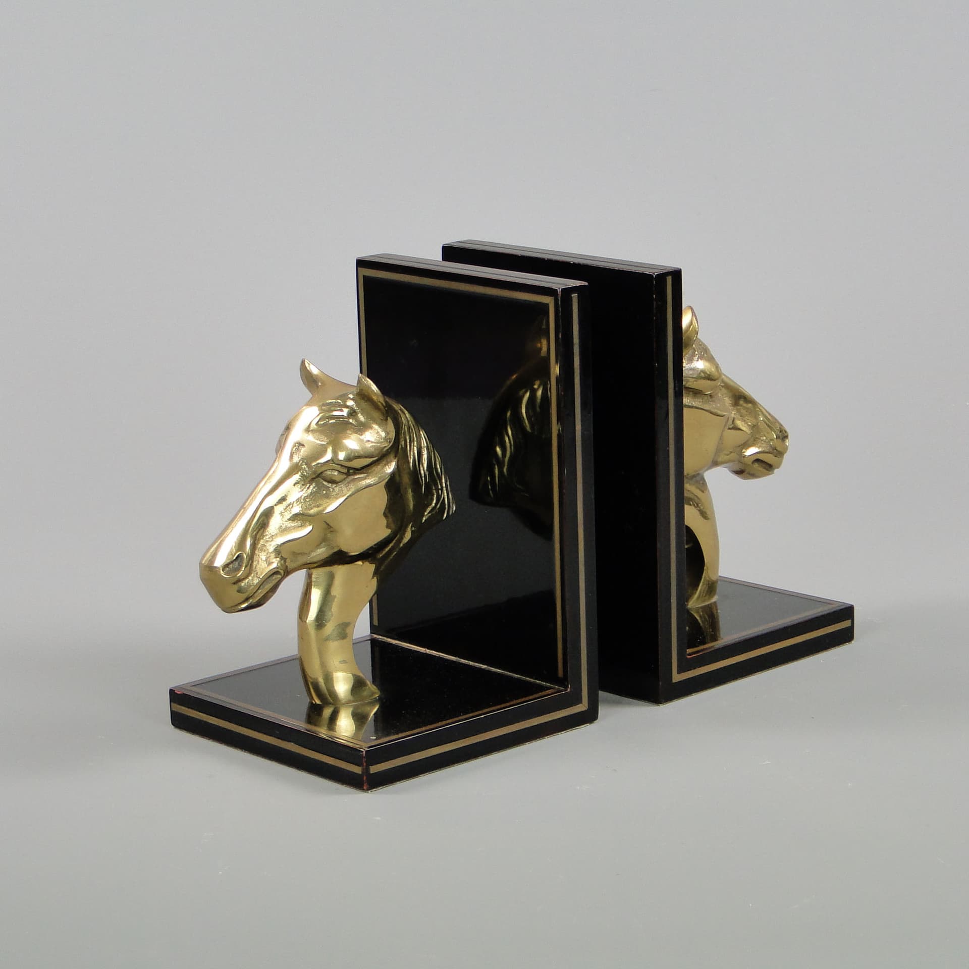 Para podpórek do książek, czarny, drewno, mosiądz, Maison Jansen, Francja, lata 60. - 45282