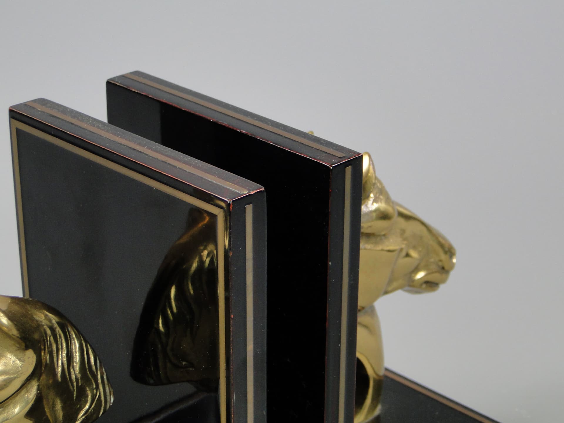 Para podpórek do książek, czarny, drewno, mosiądz, Maison Jansen, Francja, lata 60. - 45285