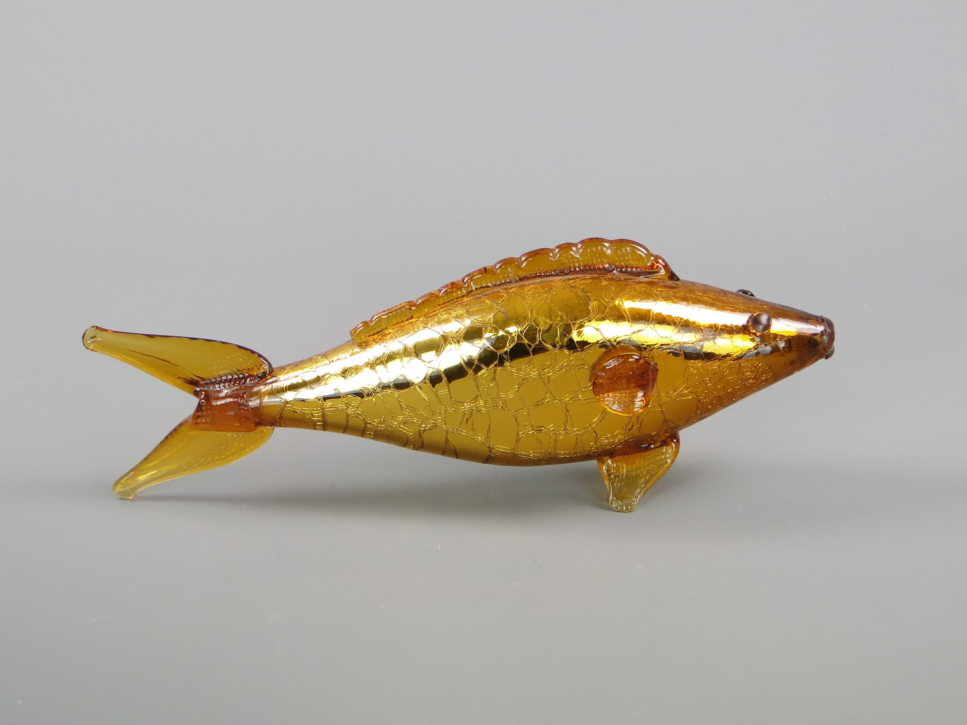Figura ryba, złoty, szkło, Czechosłowacja, lata 60. - 45275