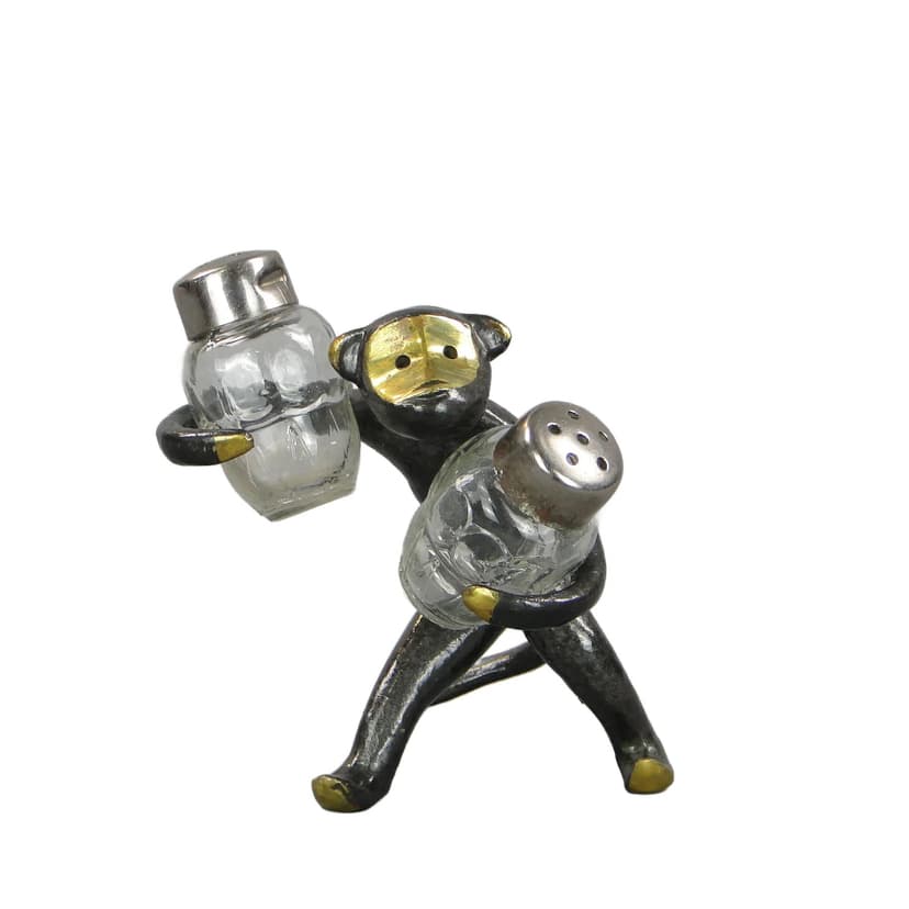 Salt Shaker Monkey, Black Golden Line, black metal, by W. Bosse, Austria, 1970s.