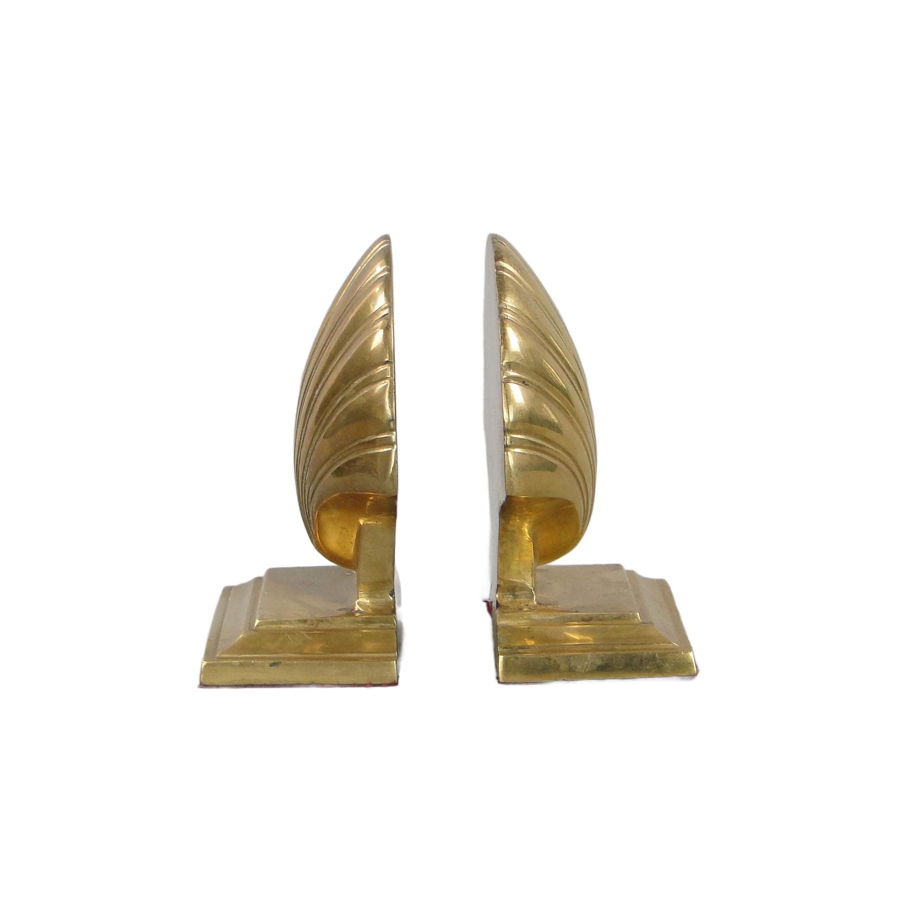 Para podpórek do książek, muszle, mosiądz złoty, La Maison Jansen, Francja, lata 60.