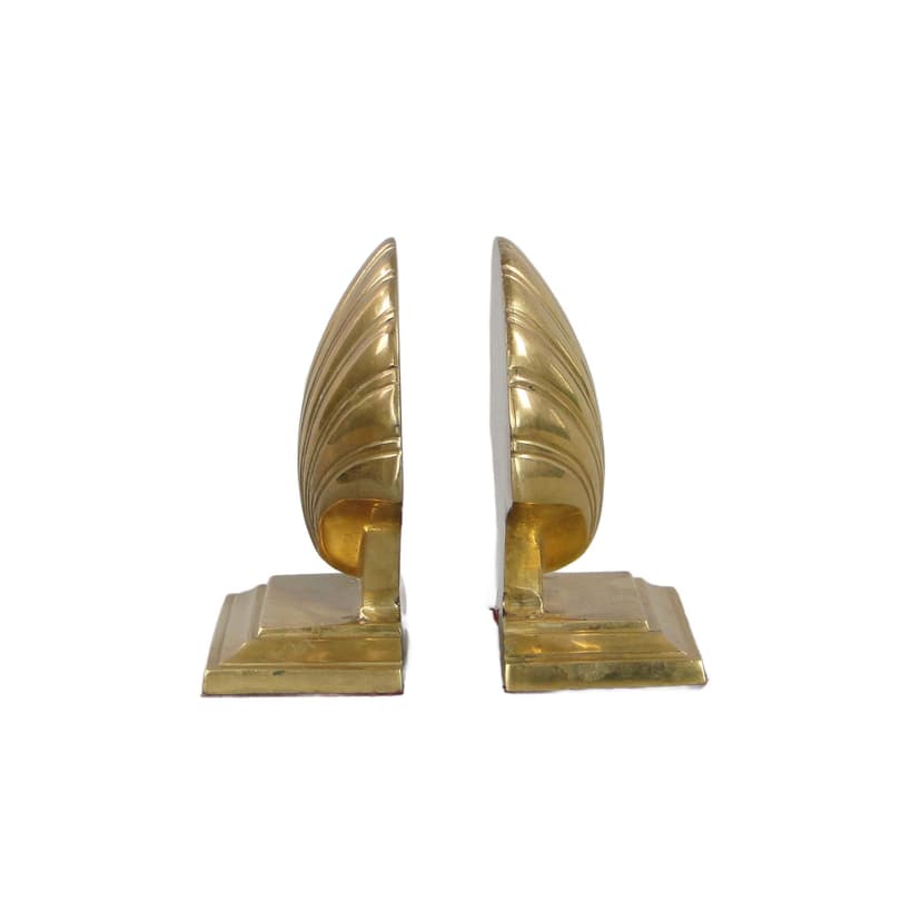 Para podpórek do książek, muszle, mosiądz złoty, La Maison Jansen, Francja, lata 60.