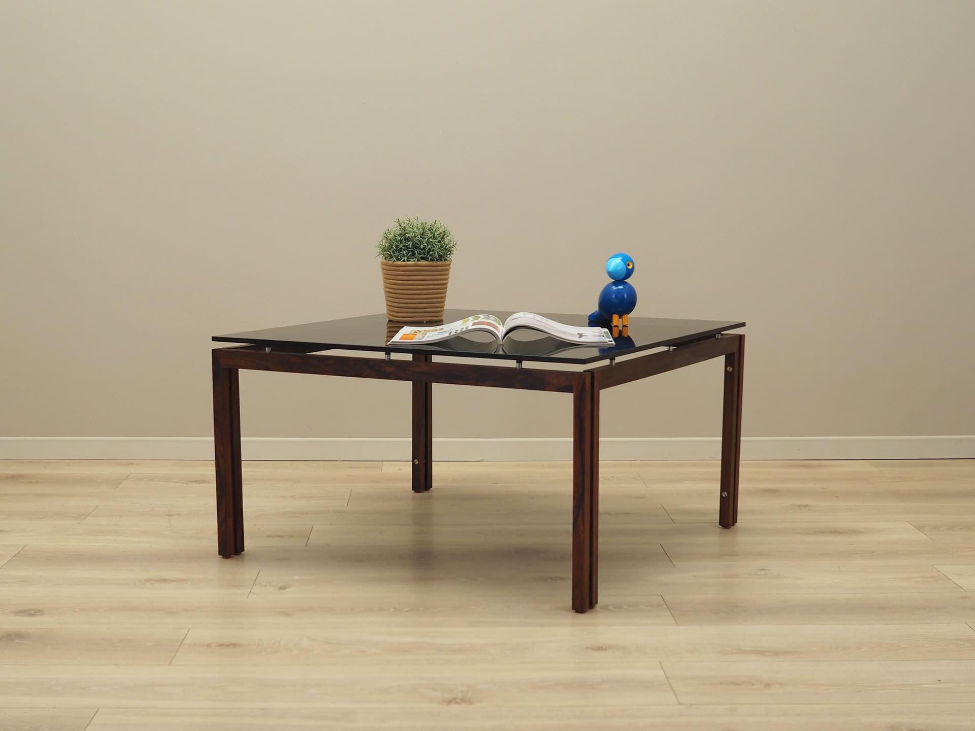 Coffee table, brown rosewood, black glass, Denmark, 1970s - 49656