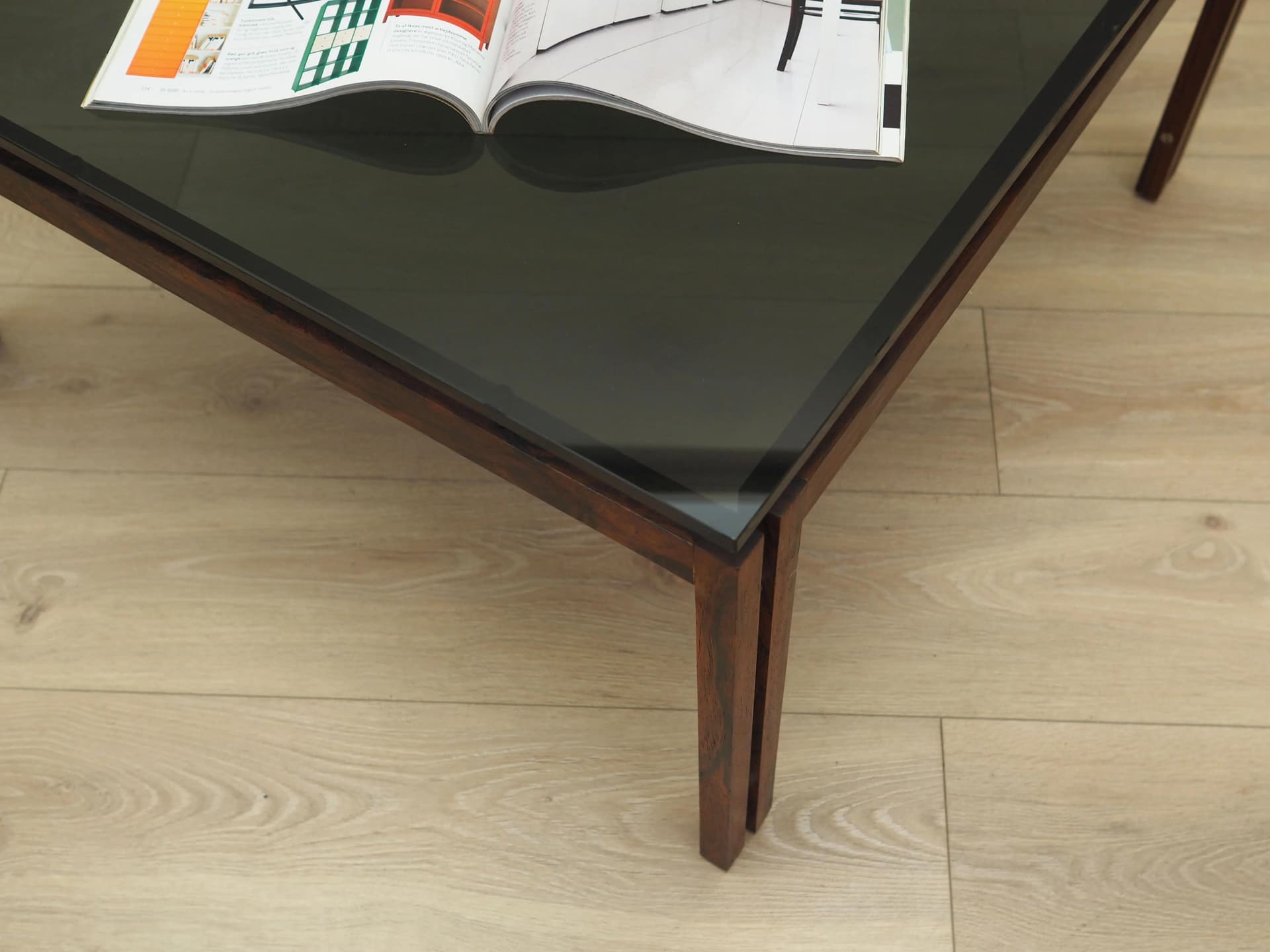 Coffee table, brown rosewood, black glass, Denmark, 1970s - 45446