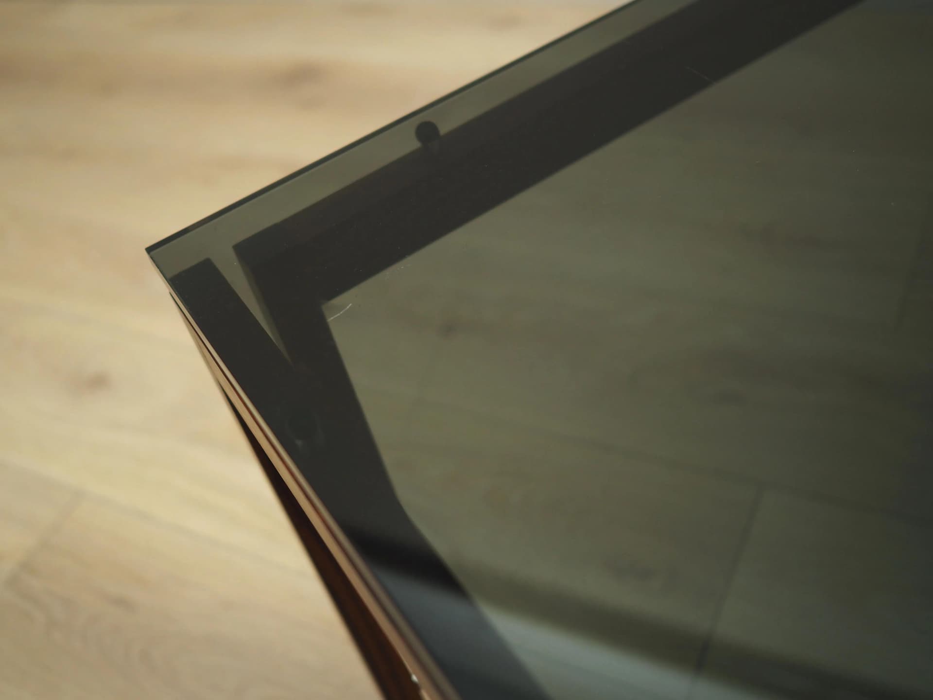 Coffee table, brown rosewood, black glass, Denmark, 1970s - 45444
