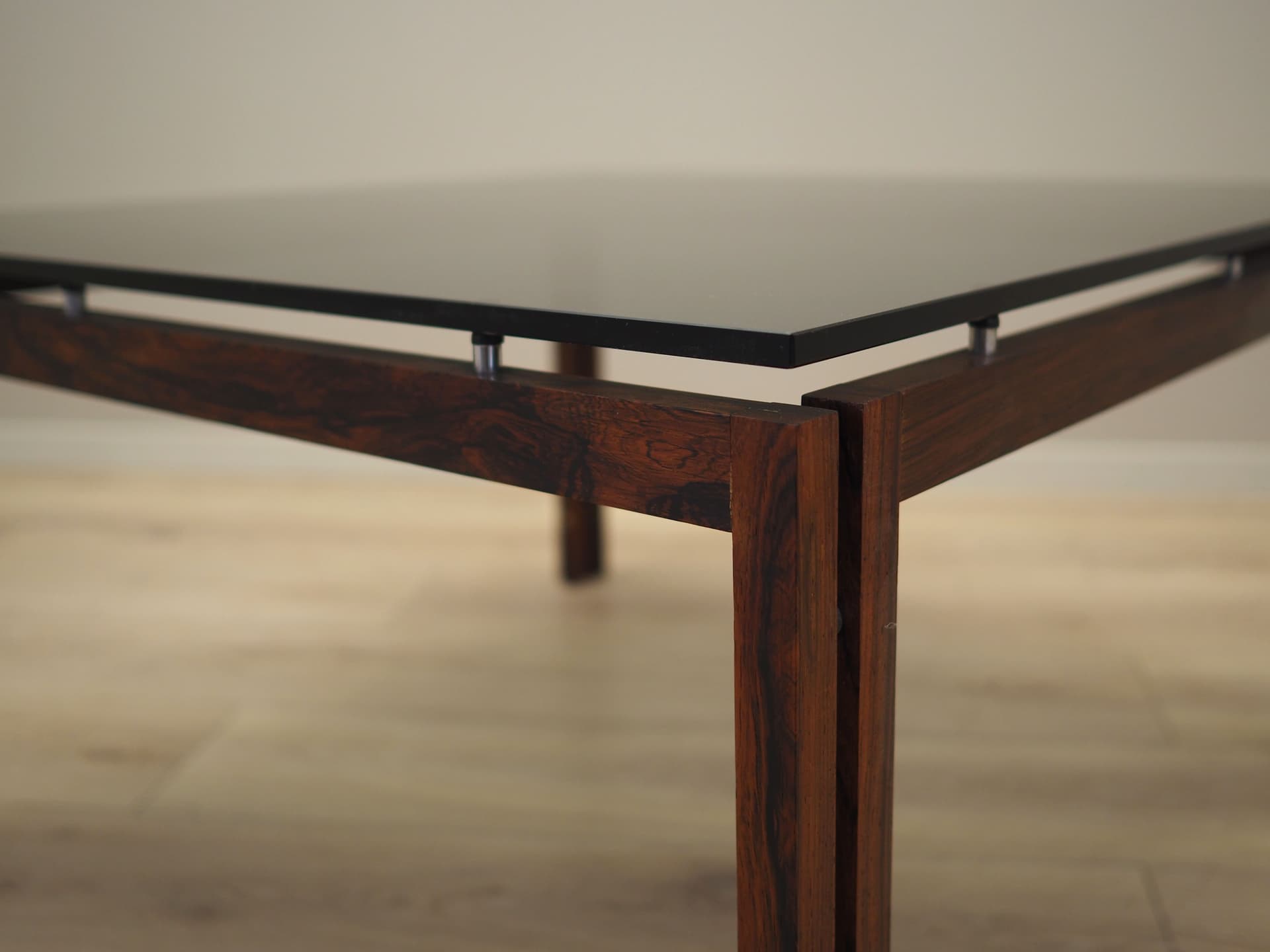 Coffee table, brown rosewood, black glass, Denmark, 1970s - 49658