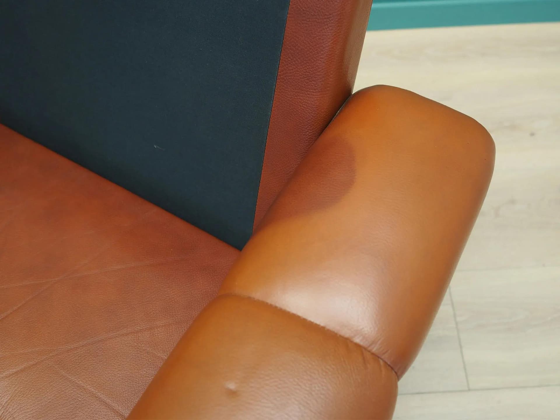 Armchair, brown leather, metal, Denmark, 1960s. - 45437