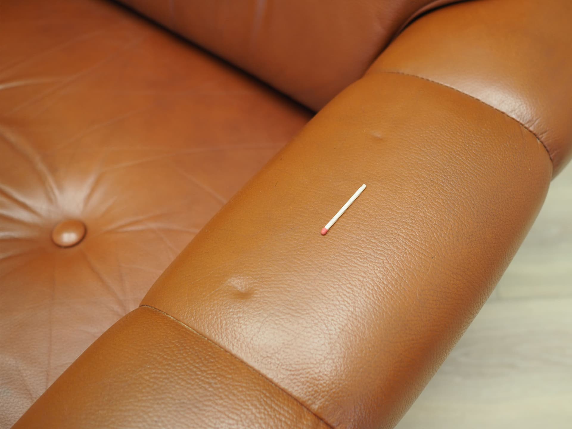 Armchair, brown leather, metal, Denmark, 1960s. - 49648