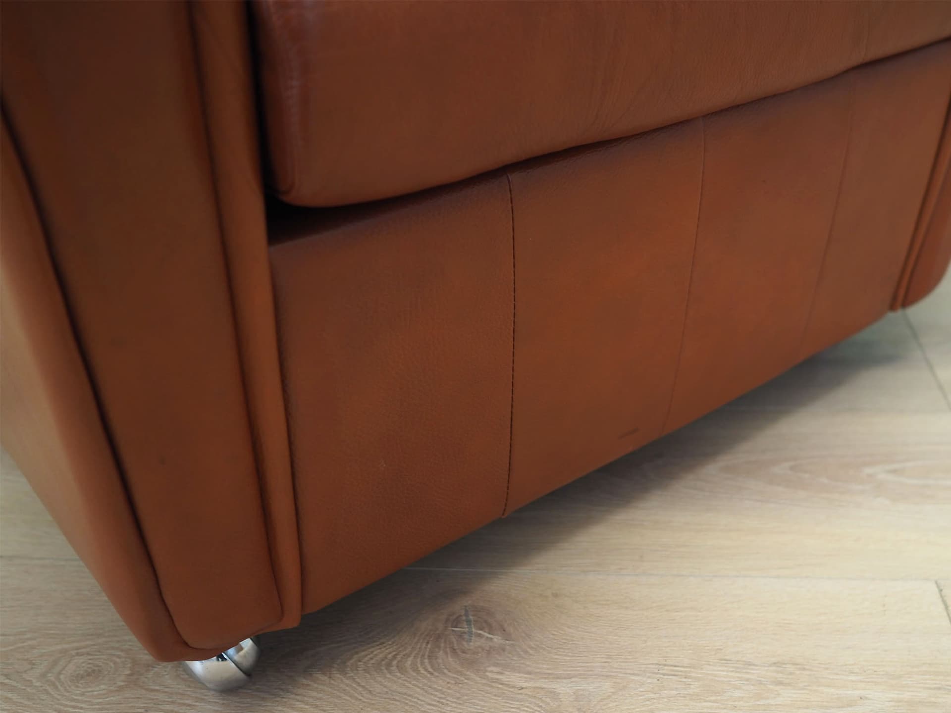 Armchair, brown leather, metal, Denmark, 1960s. - 49650