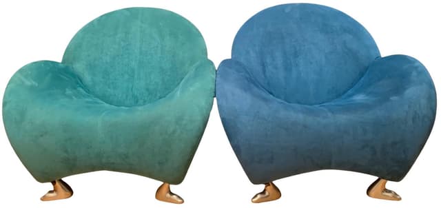 Pair of armchairs Papageno, turquoise-green and blue alcantara, polished aluminium, by J. Armgardt, Leolux, Netherlands, 1990s. - DIMENSION
