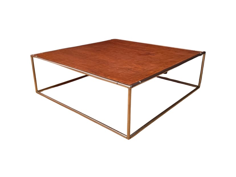 Coffee Table Amiral, brown wood, brass metal, by K. Mobring, Ikea, Sweden, 1970s.