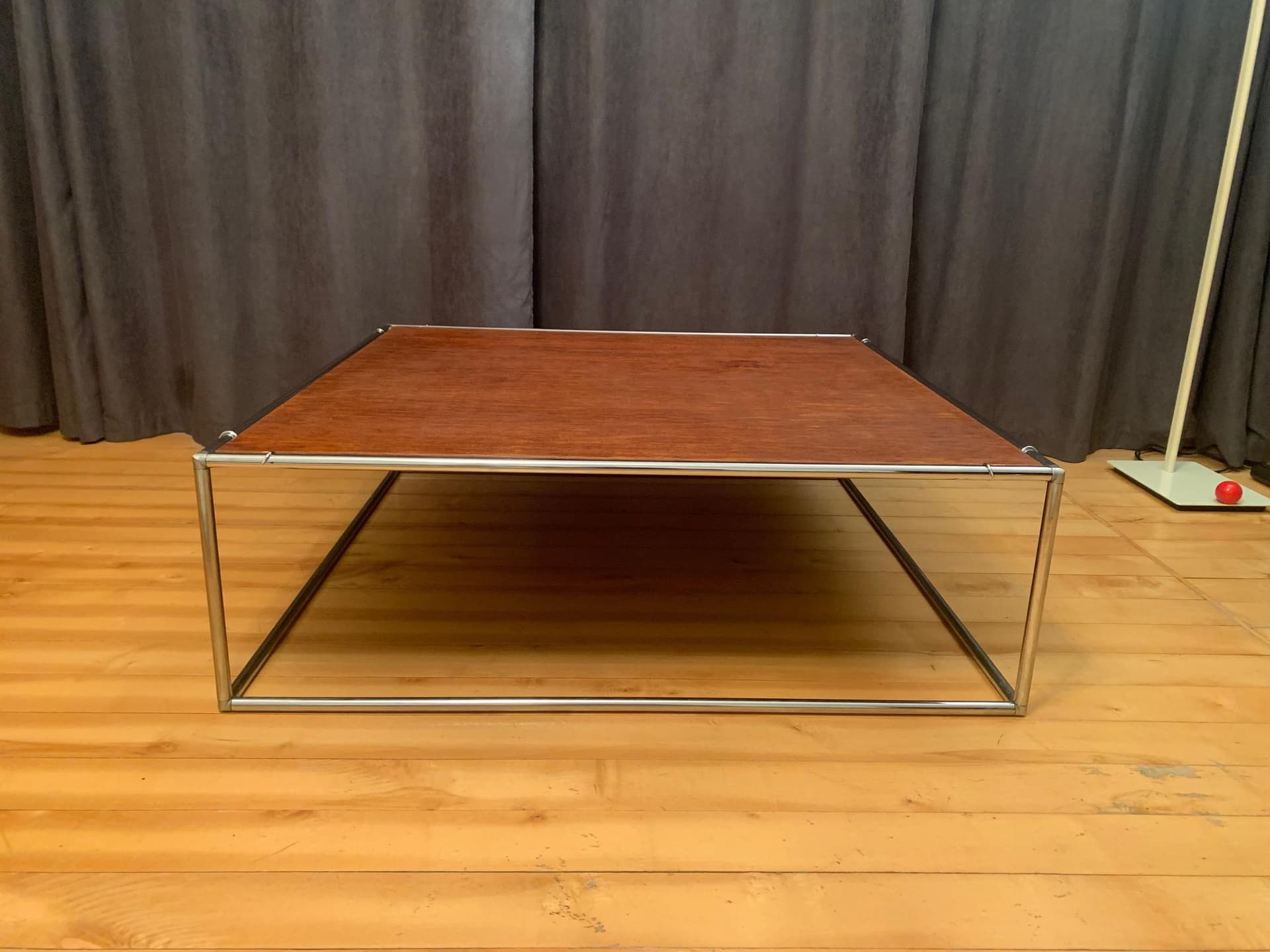 Coffee Table Amiral, brown wood, brass metal, by K. Mobring, Ikea, Sweden, 1970s. - 79855