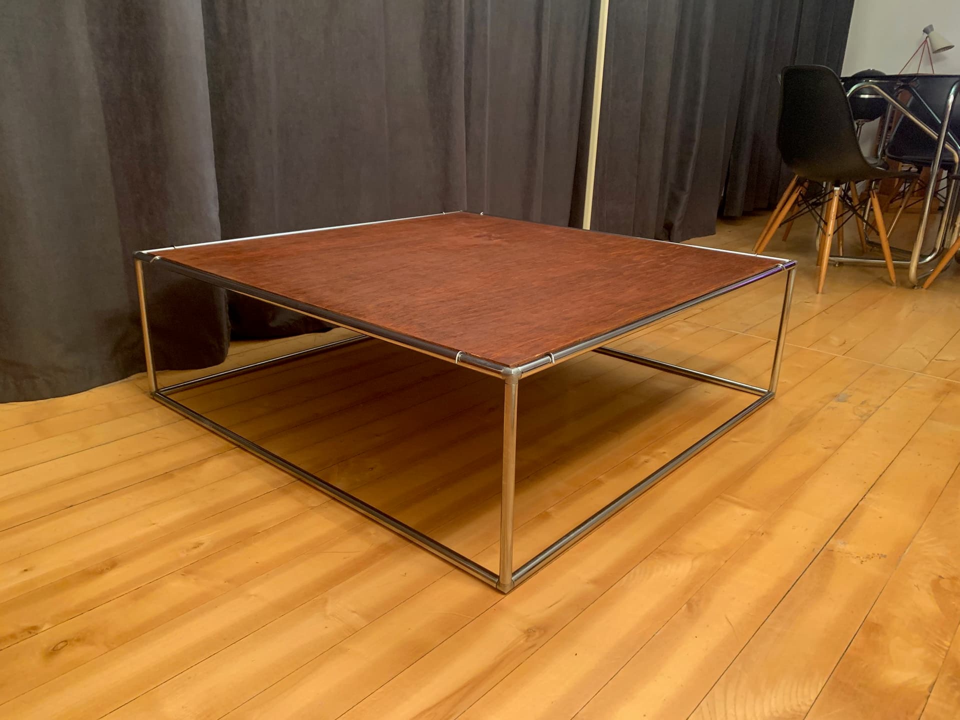 Coffee Table Amiral, brown wood, brass metal, by K. Mobring, Ikea, Sweden, 1970s. - 45611