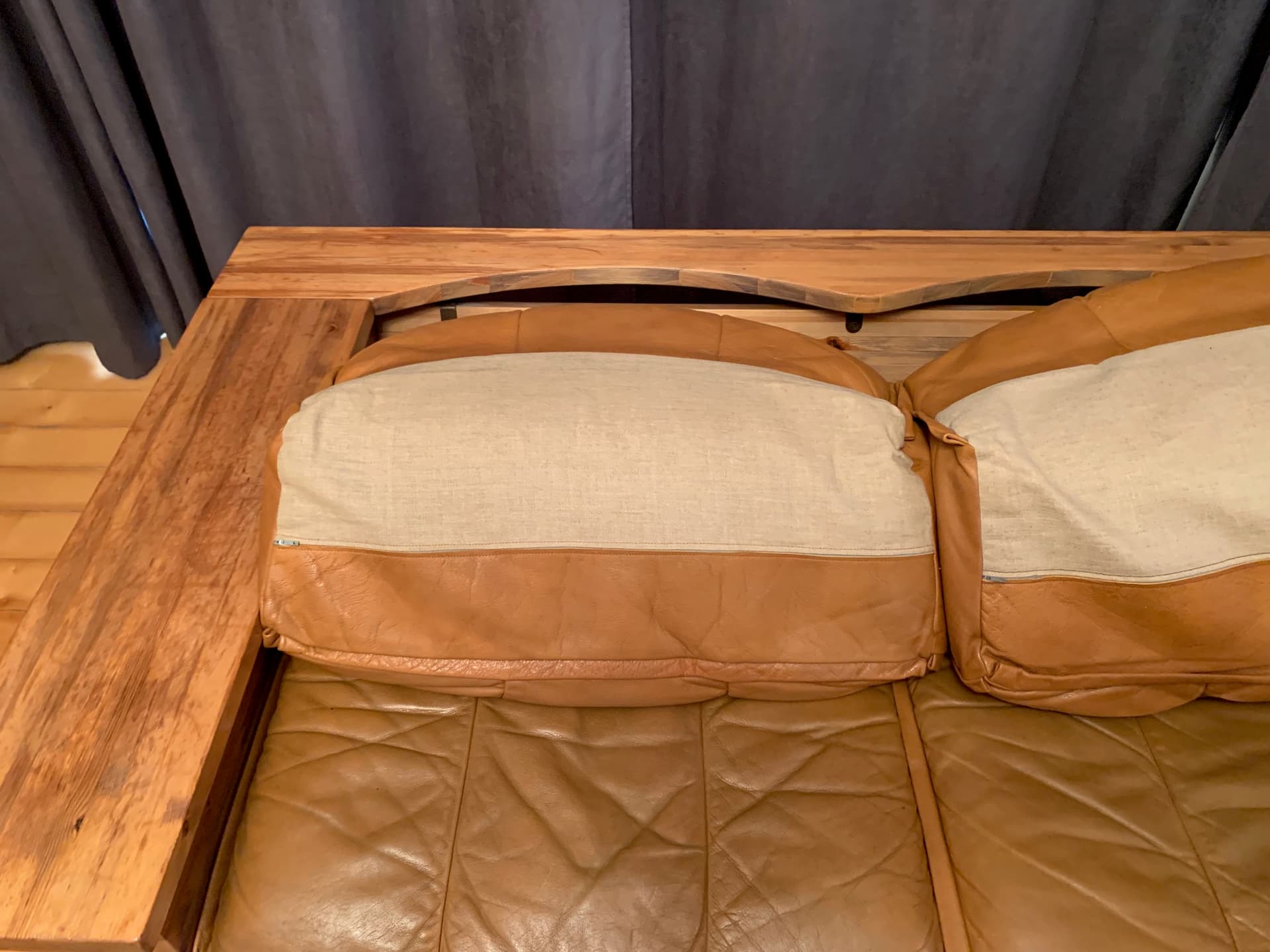 Sofa, skóra brązowa, sosna, Hämeen Kalustaja, Finlandia, lata 70. - 45652