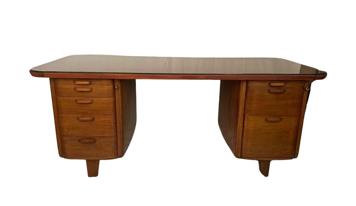 Desk, light brown oak, by G. Ericsson, Switzerland, 1950s.