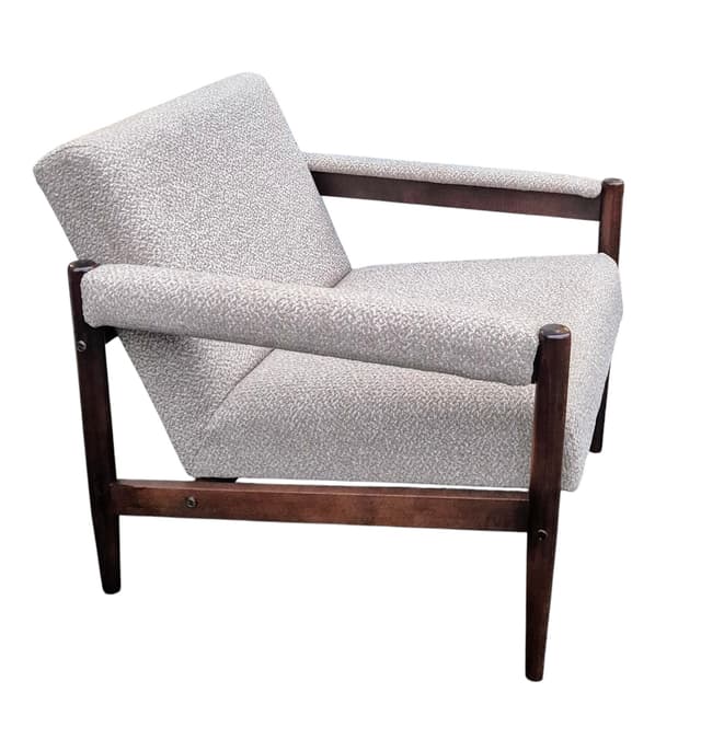 Armchair mid-century modern, grey, brown wood, Poland, 1960s. - DIMENSION
