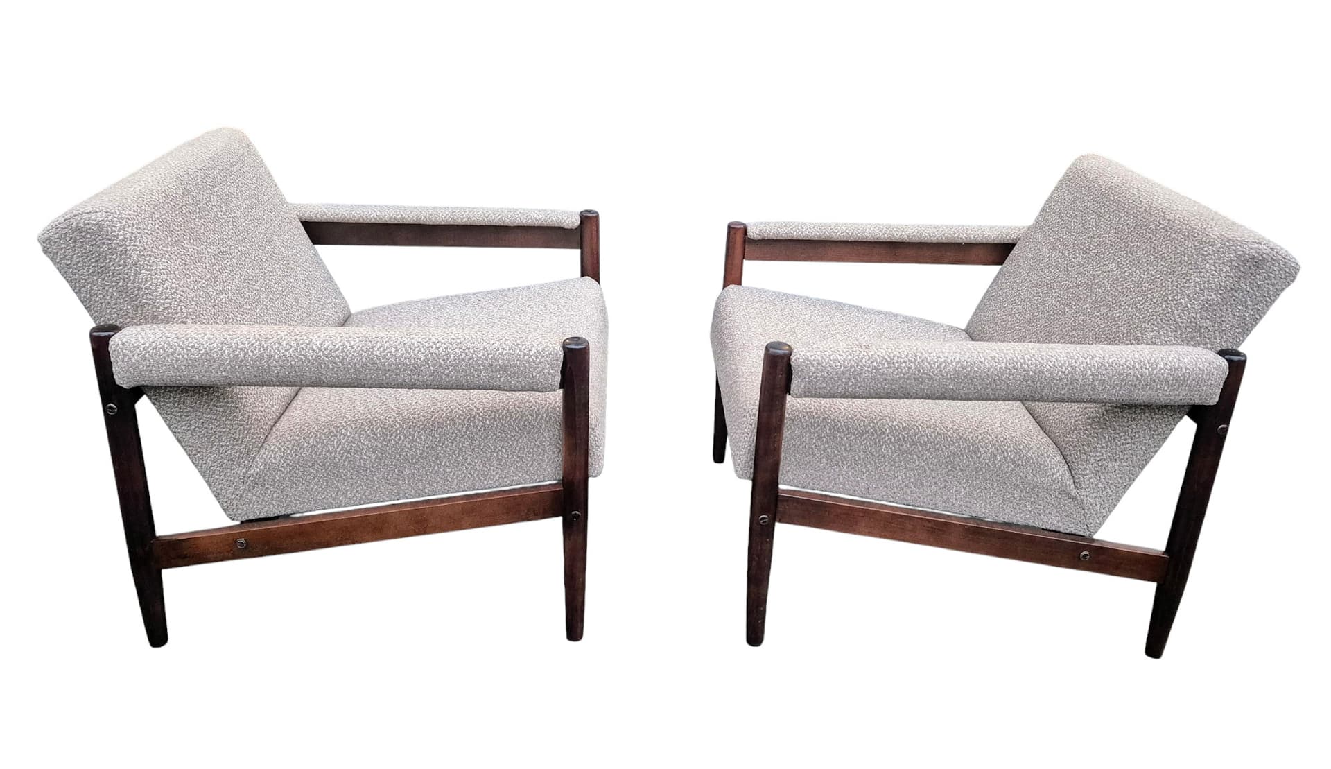 Armchair mid-century modern, grey, brown wood, Poland, 1960s. - 45672