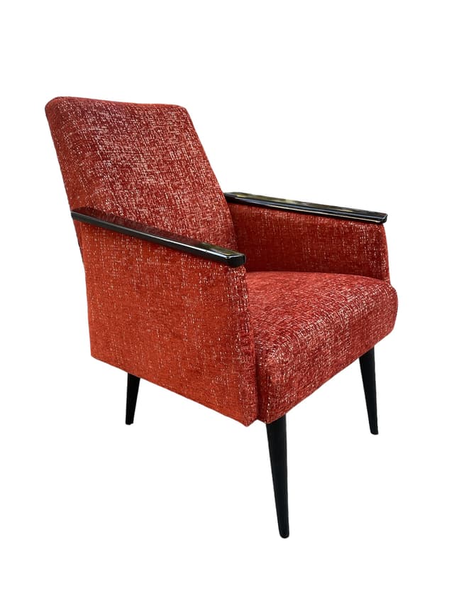 Club armchair Gera, maroon fabric, black wood, Germany, 1970s. - DIMENSION
