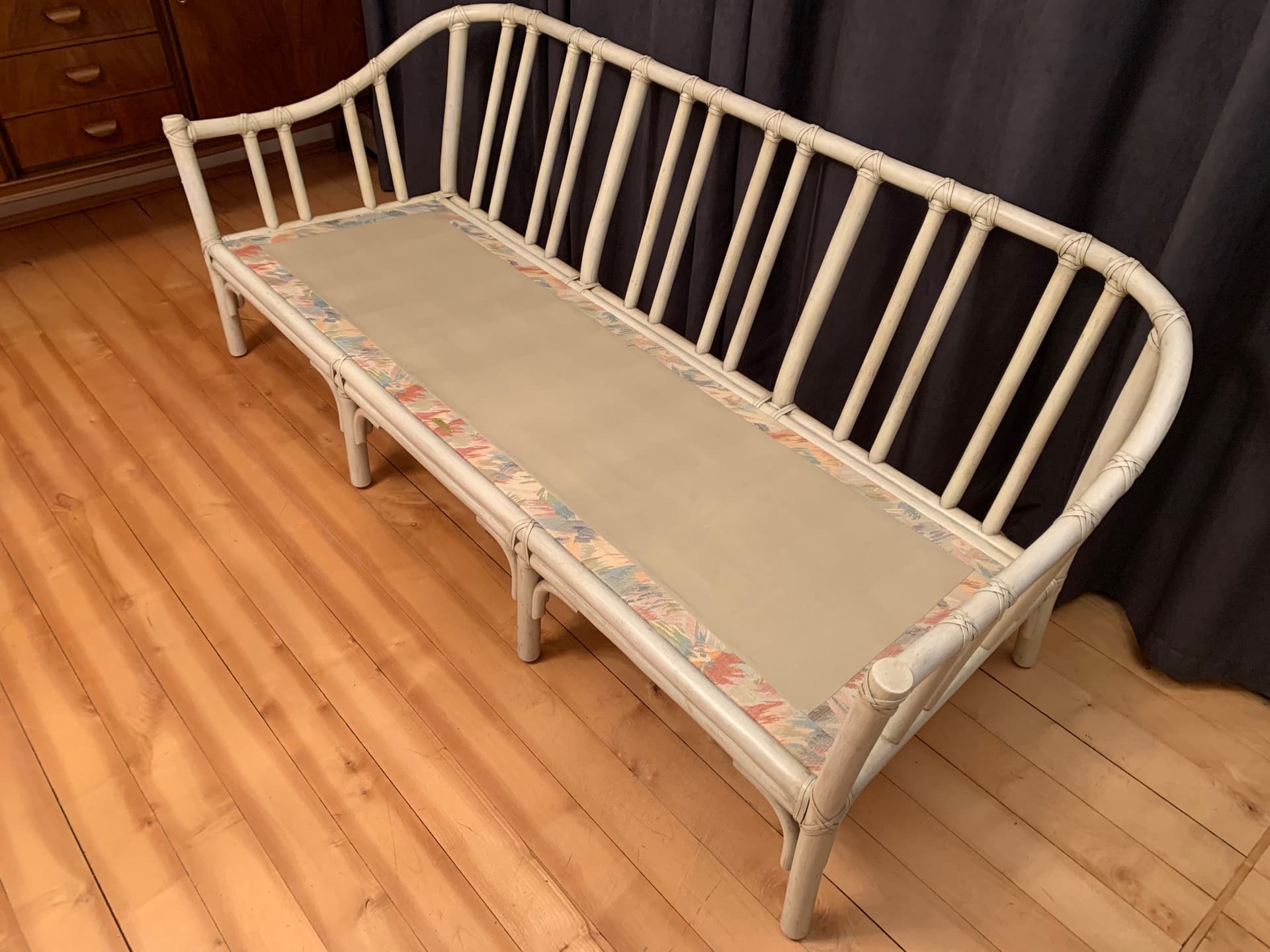 Sofa McGuire, beżowy rattan, skóra naturalna, tkanina, McGuire, USA, lata 70. - 45749