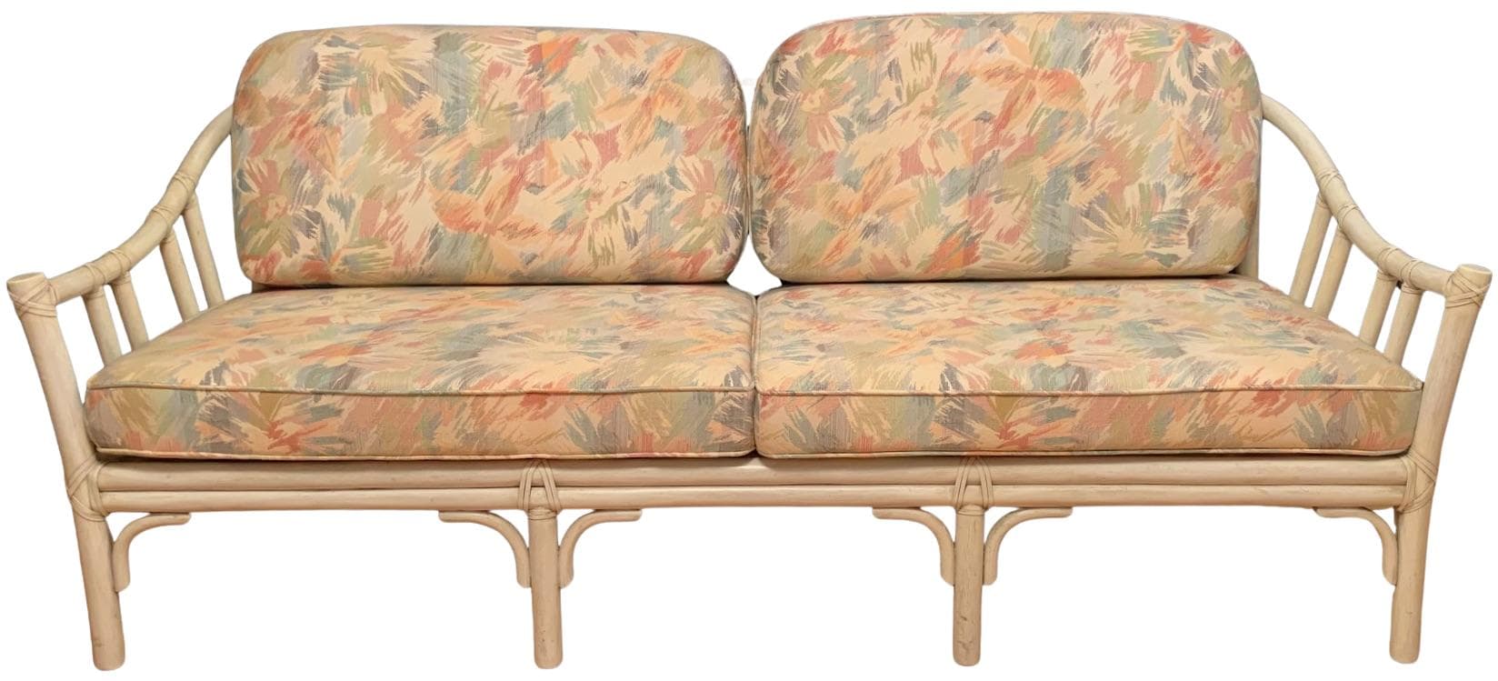 Sofa McGuire, beżowy rattan, skóra naturalna, tkanina, McGuire, USA, lata 70.