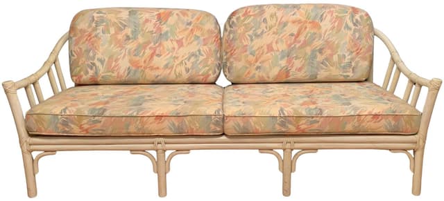 Sofa McGuire, beżowy rattan, skóra naturalna, tkanina, McGuire, USA, lata 70. - WYMIARY