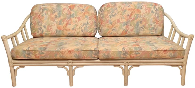 Sofa McGuire, beżowy rattan, skóra naturalna, tkanina, McGuire, USA, lata 70.