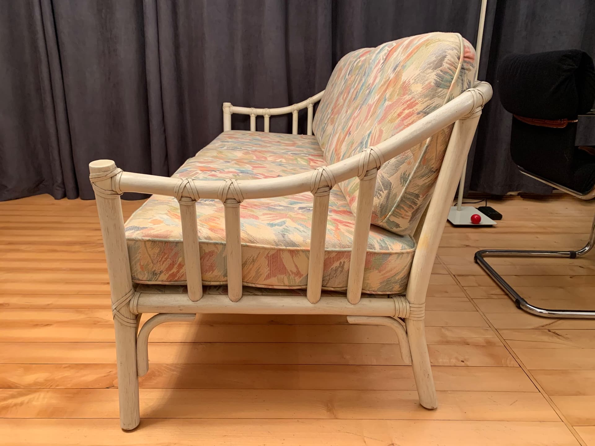 Sofa McGuire, beżowy rattan, skóra naturalna, tkanina, McGuire, USA, lata 70. - 45746